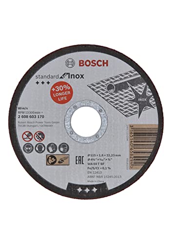 Bosch Professional 1x Standard for INOX Cutting Disc (for Stainless Steel, Ø 115 x 1,6 x 22,23 mm, Straight, Accessory Angle Grinder)