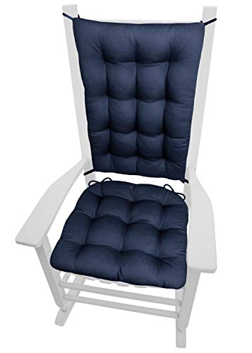Barnett Home Decor Cotton Duck Navy Blue Rocking Chair Cushions – Size Standard – Latex Foam Fill Rocker Seat Pad & Backrest Cushion with Ties – Tufted, Reversible, Machine Washable, Made in USA