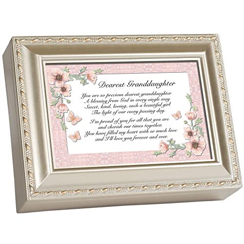 Cottage Garden Dearest Granddaughter Champagne Silver Rope Trim Music Box Plays Light Up My Life