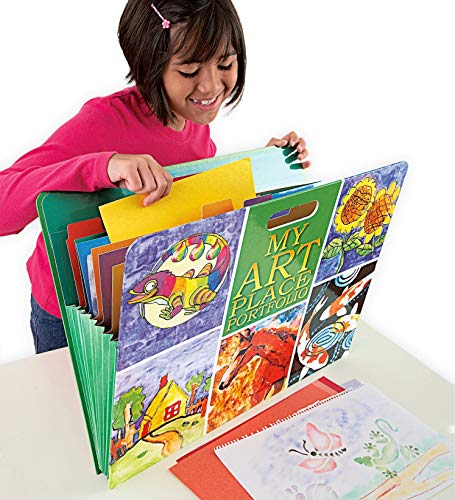 HearthSong Art Place Portfolio with Handles-8 Expandable Color Coded Accordion Files for Organizing Children’s Artwork-19 H x 15.25 W, Green | The Storepaperoomates Retail Market - Fast Affordable Shopping