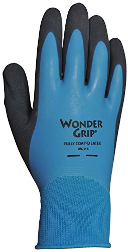 Wonder Grip WG318M Liquid-Proof Double-Coated/Dipped Natural Latex Rubber Work Gloves 13-Gauge Seamless Nylon, Medium (Pack of 1)