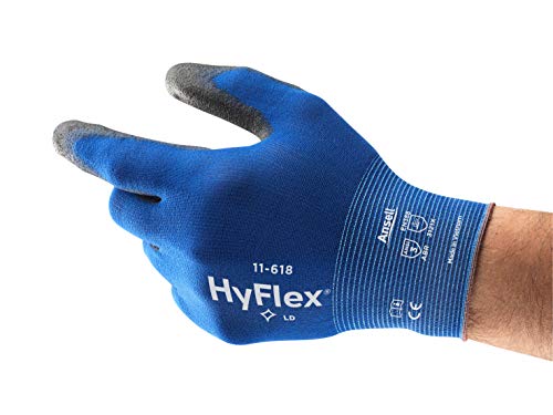 Ansell HyFlex 11-618 Nylon Light Duty Multi-Purpose Glove with Knitwrist, Abrasion/Cut Resistant, Size 8, Blue (Pack of 12 Pair)
