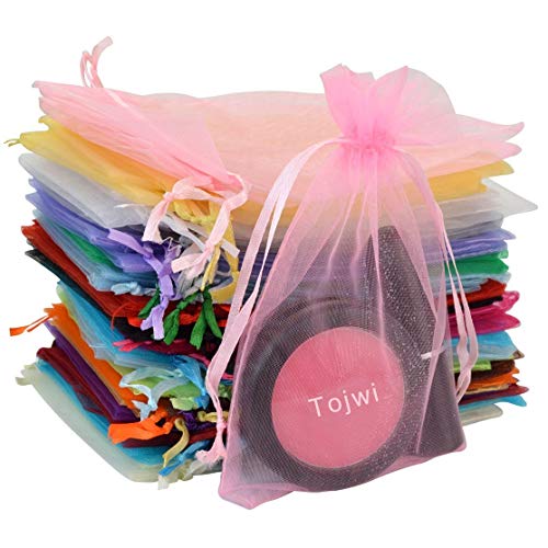 Tojwi 50pcs Organza Bags-Mix Color 3.54”x4.33”(9x11cm) Satin Drawstring Organza Pouch Wedding Party Favor Gift Bag Jewelry Watch Bags