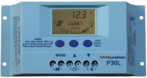 WindyNation P30L LCD 30A PWM Solar Panel Regulator Charge Controller with Digital Display and User Adjustable Settings