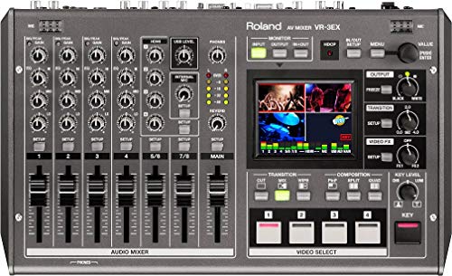 Roland VR-3EX All-in-one AV Mixer with Built-in USB Port for Web Streaming and Recording, 2.5″ Multiview Touchscreen Monitor, Standard Definition 16:9 Mixing Engine, Scalers on Channel 4 and Output