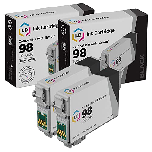 LD Products Remanufactured Ink Cartridge Replacement for Epson 98 T098120 (2 Pack – Black) for use in Artisan 700, 710, 725, 730, 810, 835, 837