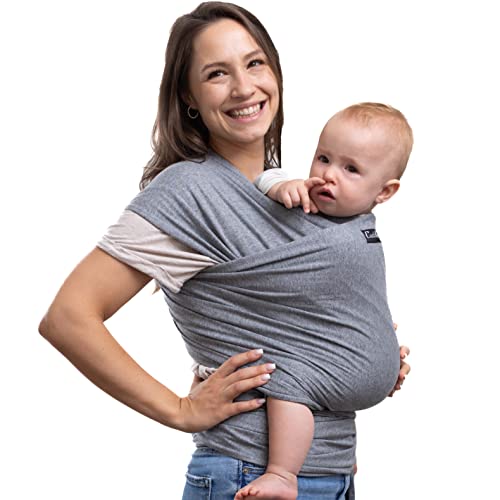 CuddleBug Baby Wrap Sling + Carrier – Newborns & Toddlers up to 36 lbs – Hands Free – Gentle, Stretch Fabric – Ideal for Baby Showers – One Size Fits All (Grey)