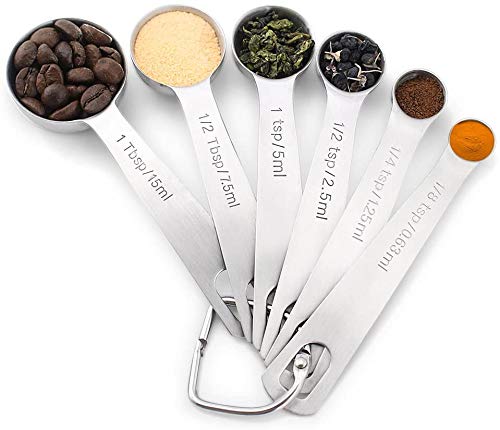 1Easylife 18/8 Stainless Steel Measuring Spoons, Set of 6 for Measuring Dry and Liquid Ingredients