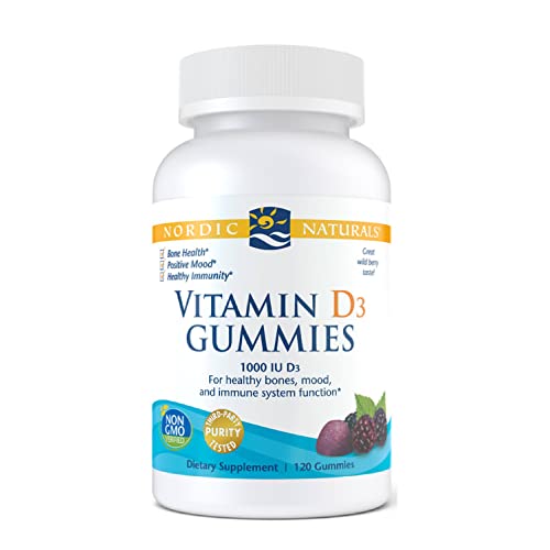 Nordic Naturals Vitamin D3 Gummies, Wild Berry – 120 Gummies – 1000 IU Vitamin D3 – Great Taste – Healthy Bones, Mood & Immune System Function – Non-GMO – 120 Servings