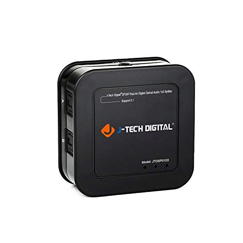 J-Tech Digital Optical Splitter 1 in 3 out for TV, Toslink Splitter 1×3 SPDIF Audio Splitter 1:1 Transmission Support LPCM2.0, DTS, Dolby Digital