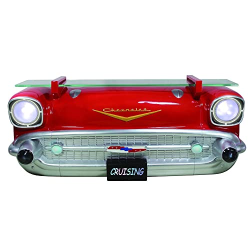 SUNBELTGIFTS 1957 Chevy Bel Air Car Floating Shelf, Red, Working LED Headlights 3 AA Batteries, 20.0 x 6.1 x 8.0 inches, 8.0 pounds, Tempered Glass Shelf, Recessed Brackets. | The Storepaperoomates Retail Market - Fast Affordable Shopping