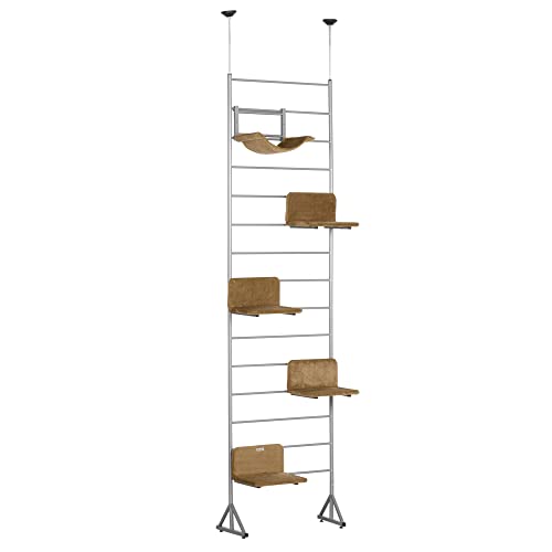 PawHut 108″ Floor-to-Ceiling Adjustable Staggered Climbing Cat Tree Tower