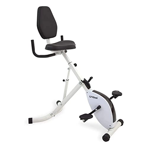 FitDesk Standing Desk Bike – Height Adjustable with 8 Level Resistance and Easy to Read Digital Performance Meter – Foldable – For Home and Office Use, White
