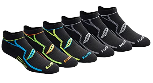 Saucony Men’s Multi-Pack Bolt Performance Comfort Fit No-Show Socks, Black (6 Pairs), Shoe Size: 8-12