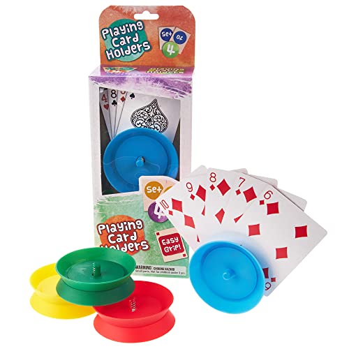 Brybelly Round Card Holders for Playing Cards, 4 Pack – Plastic Table Game Accessories & Pieces for Kids, Adults, Seniors, Family Fun Night, Poker, Canasta, Parties, & Classroom Activities