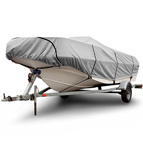 Budge 600 Denier Boat Cover fits Center Console V-Hull Boats B-631-X4 (16′ to 18′ Long, Gray)