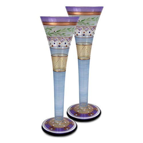 Golden Hill Studio Hand Painted Cosmopolitan Glasses Set of 2 – Moroccan Mosaic Garland Collection – Hand Painted Glassware by USA Artists – Unique and Decorative Cosmos Glasses, Kitchen Table Décor