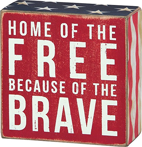 Primitives by Kathy 23148 Patriotic Box Sign, 4 x 4, Home Of The Free