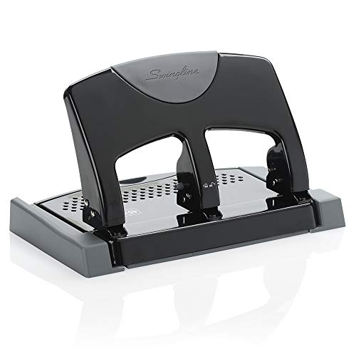Swingline 3 Hole Punch, Desktop Hole Puncher 3 Ring, SmartTouch Metal Paper Punch, Home Office Supplies, Portable Desk Accessories, 45 Sheet Punch Capacity, Low Force, Black/Gray (74136)