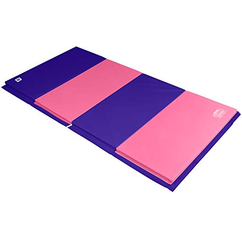 We Sell Mats 4 ft x 8 ft x 1.5 in Gymnastics Mat, Folding Tumbling Mat, Portable with Hook & Loop Fasteners, Purple / Pink