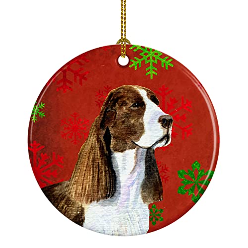 Caroline’s Treasures SS4720-CO1 Springer Spaniel Red and Green Snowflakes Holiday Christmas Ceramic Ornament, 3 in, Multicolor