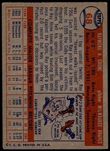 1957 Topps # 68 Ray Crone Milwaukee Braves (Baseball Card) Dean’s Cards 2 – GOOD Braves | The Storepaperoomates Retail Market - Fast Affordable Shopping