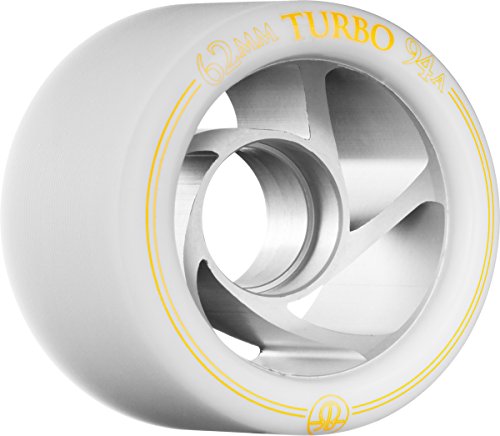 Rollerbones Turbo 101A Speed/Derby Wheels with an Aluminum Hub (Set of 8), 62mm, White
