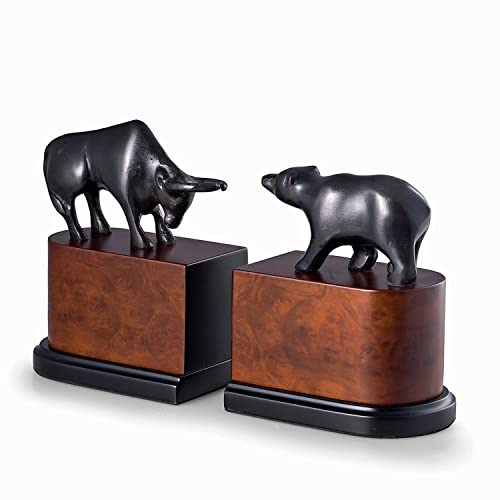 Bookends – Wall Street Bull and Bear Bookends – Book Ends – Brass and Wood