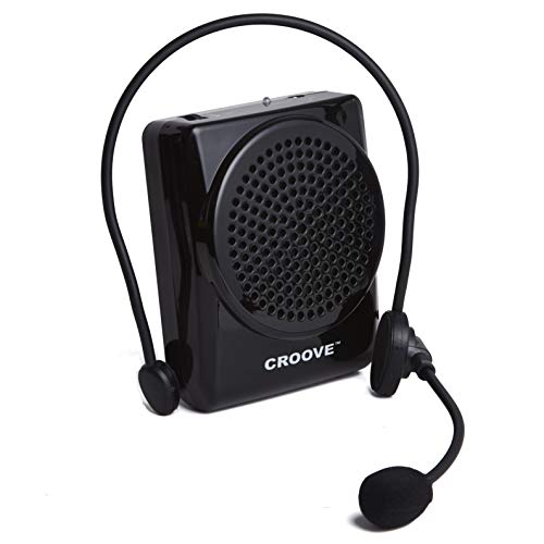 Croove Rechargeable Voice Amplifier Microphone Headset, Supports MP3 | Portable Microphone and Speaker Set with Waist/Neck Band & Belt Clip | Voice Amplifier Ideal for Teachers