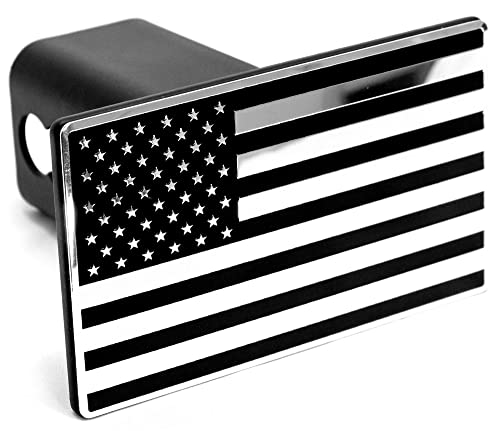 LFPartS USA Flag Black & Chrome Metal Trailer Hitch Cover Fits 2″ Receivers