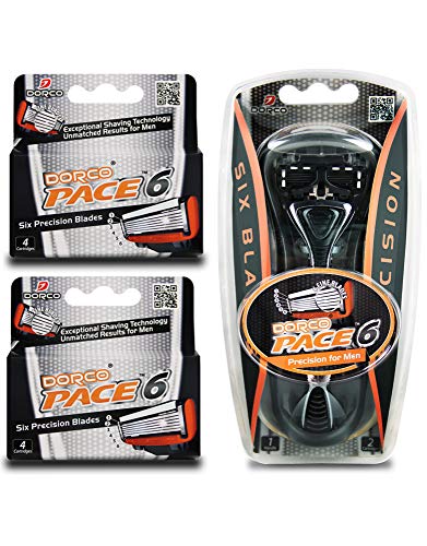 Dorco Pace 6 – Six Blade Razor Blade System – Value Pack (10 Pack + 1 Handle)