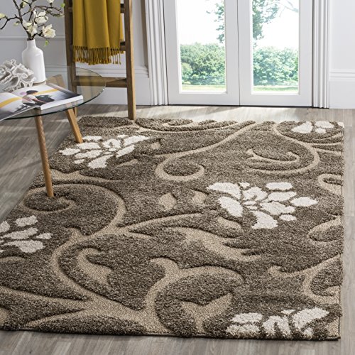 SAFAVIEH Florida Shag Collection 3’3″ x 5’3″ Smoke / Beige SG464 Floral Non-Shedding Living Room Bedroom Dining Room Entryway Plush 1.2-inch Thick Area Rug