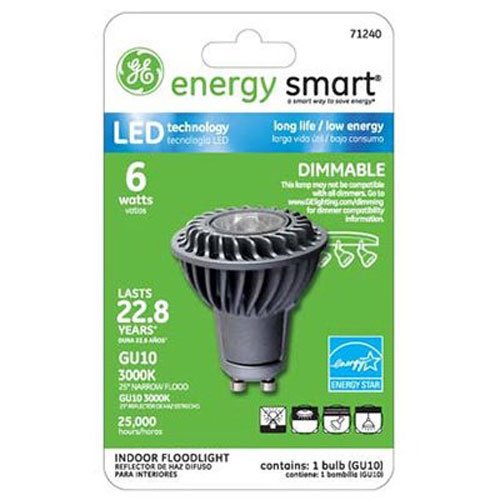GE Lighting 71240 Energy Smart LED 4.5-watt 350-Lumen Dimmable Floodlight Bulb with GU10 Base, Bright White, 1-Pack