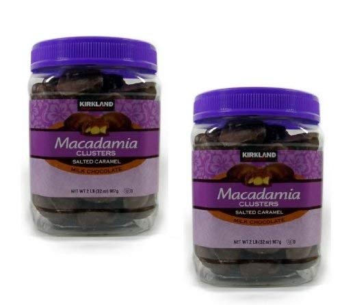 Kirkland Signature Macadamia Clusters Salted Caramel Milk Chocolate JAR – 2 Pack of 2 Lb (32 Oz) Each JAR