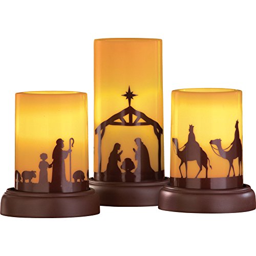 Collections Etc LED Flameless Christmas Nativity Scene Candles, Holiday Home Decor Accents – Set of 3