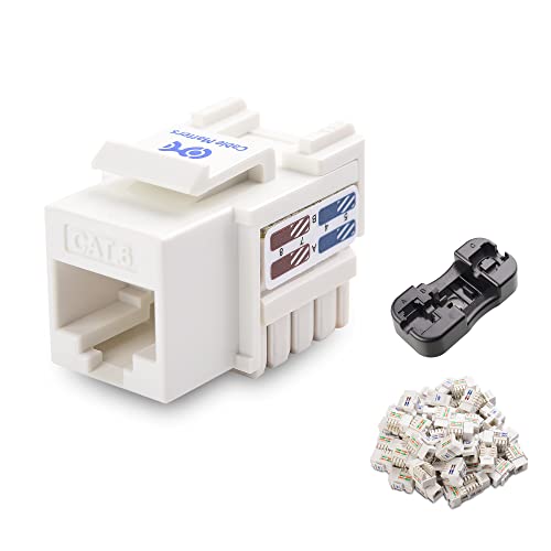 Cable Matters UL Listed 50-Pack RJ45 Keystone Jack in White with Keystone Punch-Down Stand