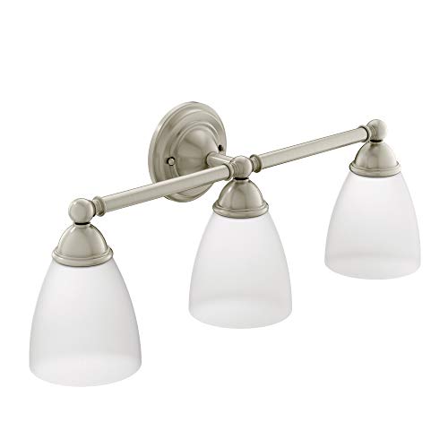 Moen YB2263BN Brantford 3-Light Dual-Mount Bath Bathroom Vanity Fixture with Frosted Glass, Brushed Nickel 9.60 x 10.00 x 20.60 inches