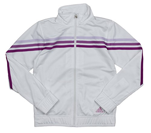 adidas Big Girls Pursuit Full Zip Striped Jacket (Large (14), White)