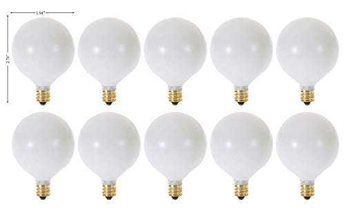 (Pack of 10) G16.5 White Finsh Decorative (E12) Candelabra Base Globe Shape Incandescent 120V G16 1/2 Light Bulbs (25)