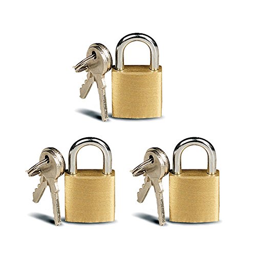 ATB 3 Pc Small Metal Padlock Solid Brass Luggage, Backpack, Diary, Jewelry Box Lock with Key