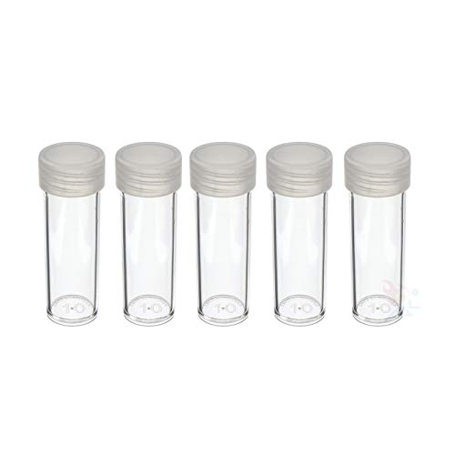 (5) Edgar Marcus Brand Round Clear Plastic (Dime) Size Coin Storage Tube Holders with Screw on Lid