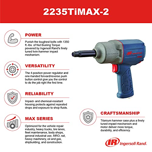 Ingersoll Rand 2235TiMAX-2 1/2-Inch Drive Extended Anvil Air Impact Wrench, 900 ft-lbs Max Reverse Torque, Gray | The Storepaperoomates Retail Market - Fast Affordable Shopping