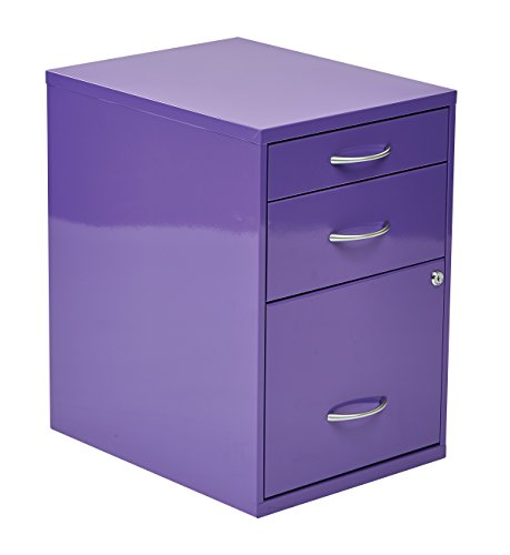 OSP Home Furnishings HPB Heavy Duty 3-Drawer Metal File Cabinet for Standard Files and Office Supplies, Purple Finish