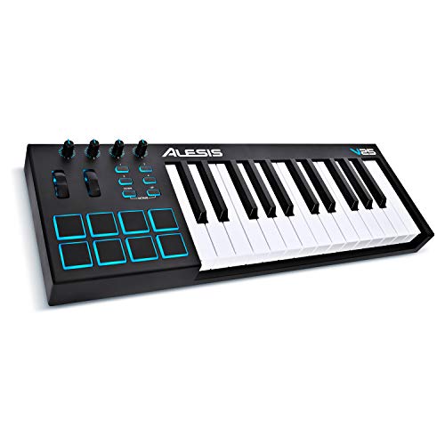 Alesis V25 – 25-Key USB MIDI Keyboard Controller with Backlit Pads, 4 Assignable Knobs and Buttons, Professional Software Suite Included