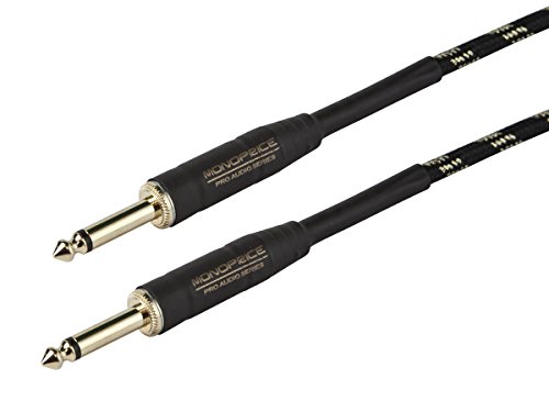 Monoprice Braided Cloth 1/4 Inch (TS) Male 20AWG Instrument Cable Cord – 20 Feet- Black (Gold Plated)