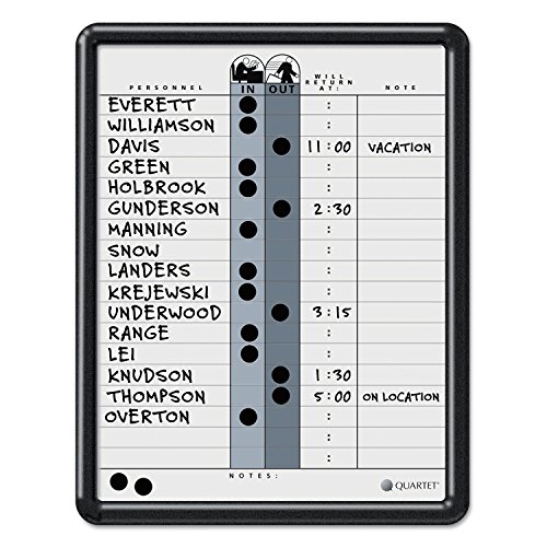 Quartet 750 Magnetic in/Out Board, 18 Name Cap, 11-Inch x14-Inch , White/Black