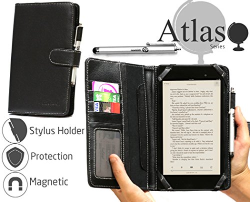 Navitech 7″ Black Leather Book Style Folio Case/Cover & Stylus Pen Compatible with The Kindle Fire HD 7″, HD Display, Wi-Fi, 8 GB/Kindle Fire HD 7″, HD Display, Wi-Fi, 16 GB