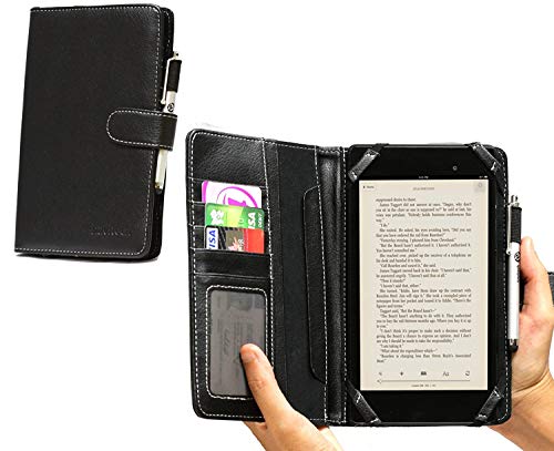 Navitech 7″ Black Leather Book Style Folio Case/Cover & Stylus Pen Compatible with The Kobo Arc 7 HD