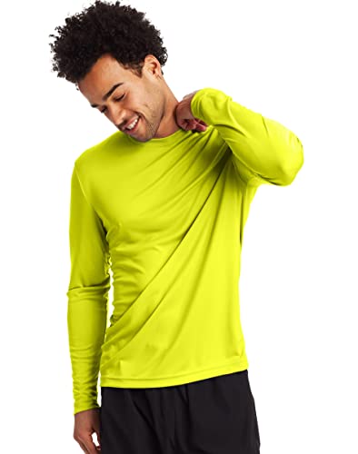 Hanes Men’s Long Sleeve Cool Dri T-Shirt UPF 50+, Large, 2 Pack ,Safety Green
