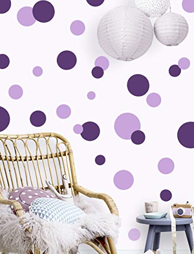 Polka Dot Wall Decals Girls Room Wall Decor Stickers, Wall Dots, Vinyl Circle Peel & Stick DIY Bedroom, Playroom, Kids Room, Baby Nursery Toddler to Teen Bedroom Decoration (Dark & Light Purple)